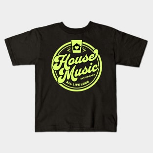 HOUSE MUSIC  - Circle Heart House Logo (Lime) Kids T-Shirt